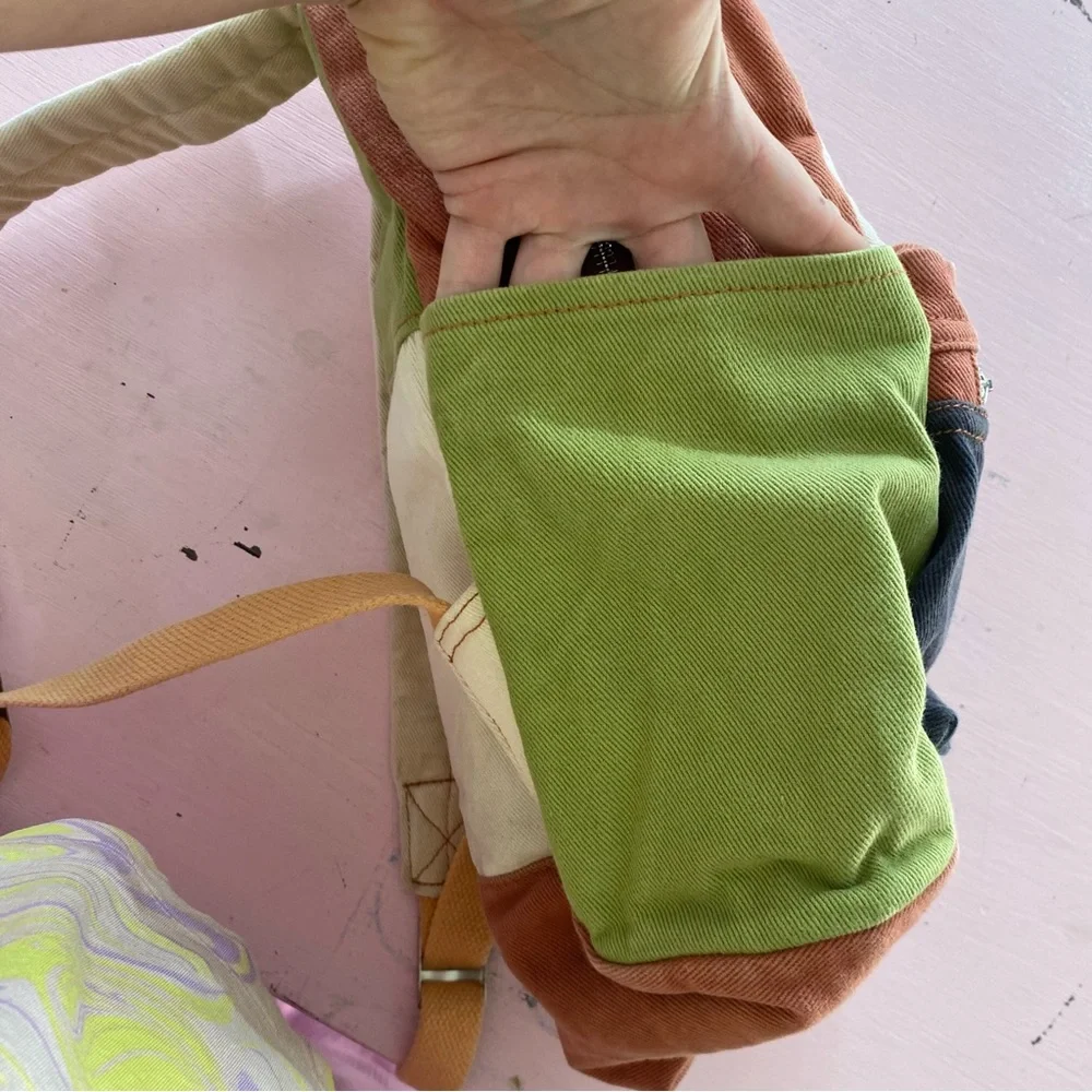 BDG Small Colorblock Backpack Cargo Multi Zipper Neutrals Unique Patchwork